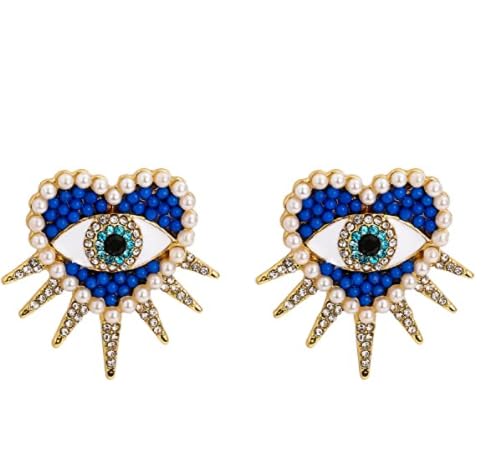 Heart Evil Eye Earrings Flat Back Pearl Cubic Zirconia Fashion Earrings For Women Birthday Christmas Jewelry Gifts
