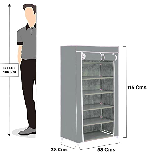 Image of FLIPZON Premium 6-Tiers Shoe Rack /Multipurpose Storage Rack with Dustproof Cover (Grey)