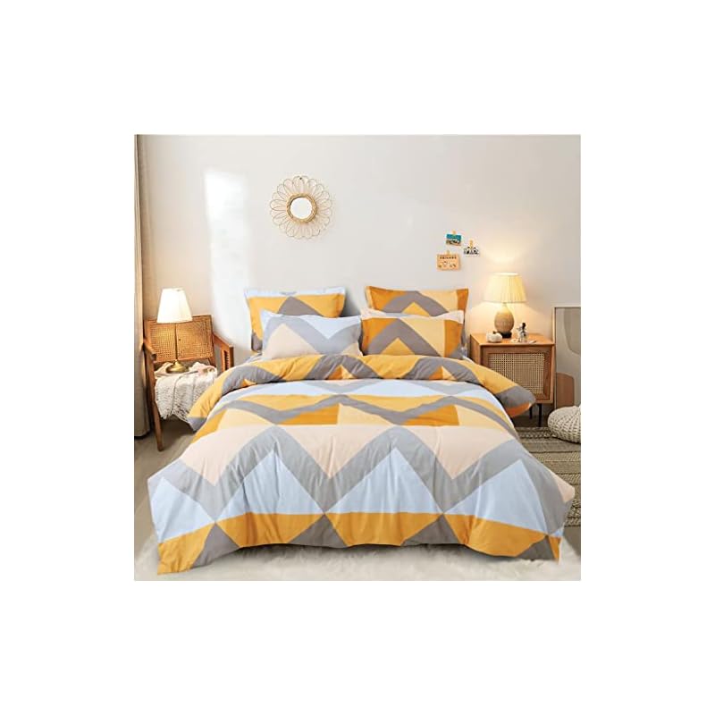 Livmoda 350TC Super Soft Glace Cotton King Size AC Quilt-Blanket-Comforter Set Double Bed with 1 Flat Bedsheet and 2 Pillow Cover- Orange Blocks (4 pc Comforter Set)