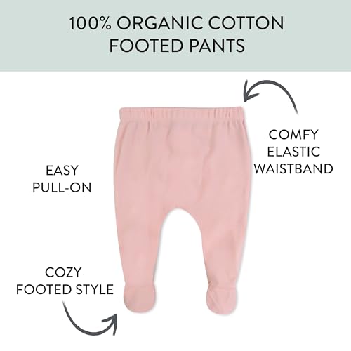 Image of HonestBaby Baby 3-Pack Footed Pants Roomy Fit Pull on Bottoms 100% Organic Cotton for Infant Baby Boys, Girls, Unisex
