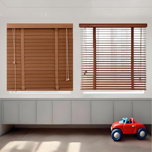 Jalousie Holzjalousie Verdunkelung Innen, Fensterjalousie Horizontal 5cm Lamellen extra breit, Sichtschutz VorhäNge, Holz jalousien inklusive Montagematerial, für Zuhause Büro(Dunkelbraun)