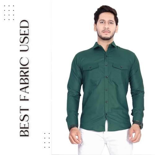 Image of Men's Cotton Spread Collar Full Sleeve Regular Fit Solid Casual Shirt with Double Pockets - Stylish Comfortable Shirt for Everyday Wear