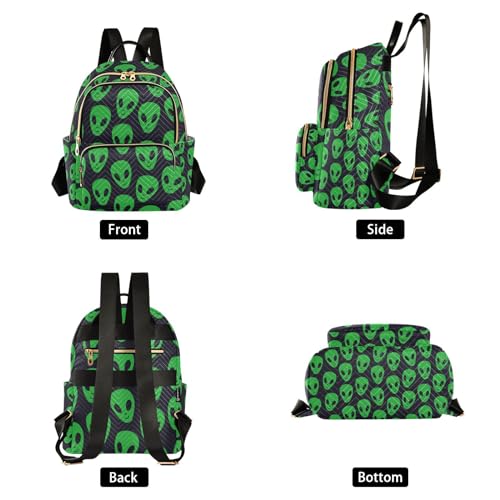 Women Fashion Backpack Green Aliens Face Sturdy Daily Bag Compact Regular Bag Diaper Bag3