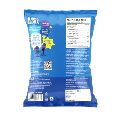 Image of Farmley Makha Shaka Masala Stix Farmley Pillow Pouch 33 g I Healthy Snacks | Namkeen Snacks I Puffed Snacks | Roasted in Olive Oi (Pack of 2)