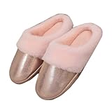 Generisch Scuff Damen Gemütliche Damen-Hausschuhe für Winter, Kunstleder, verdickte, warme Hausschuhe für Paare, weicher Bodenkomfort (39)