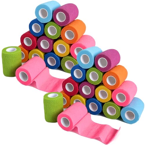 32 Rolls 3 Inch Self Adhesive Bandage Wrap Vet Wrap for Horses Dogs Wounds Care Dressings Elastic Self Stick Cohesive Bandage Wrap Wrist Sports Ankle Tape Leg Wraps (Mixed)
