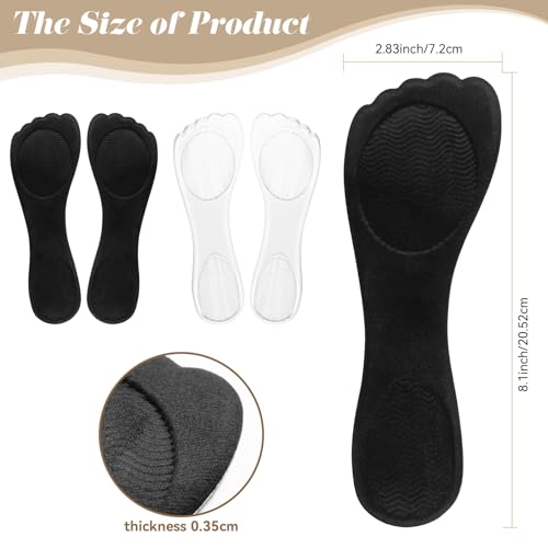 Image of 2 Pair Gel Cushion Insoles, 3 /4 Gel Cushion Insoles for Women, Non-Skidding Shoe Insoles for High Heels Sandals Flats Boots (Clear, Black)