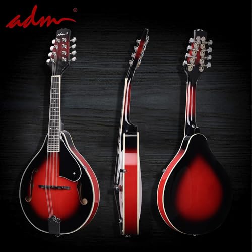 ADM Akustisches Mandolinen-Instrumenten-Set, Musik, A-Stil für Kinder, Studenten, Erwachsene, Holz-Mandolinen, Anfänger-Set mit Tasche, Stimmgerät, EQ, Gurt, Saiten, Plektren und Aufhänger, Rot