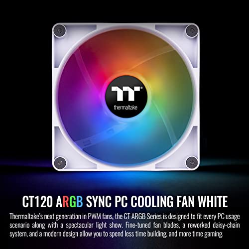 Thermaltake CT120 ARGB Sync PC Cooling Fan White (2-Fan Pack), 5V Motherboard Sync, 16.8 Million Colors 9 Addressable LEDs, 120 mm Hydraulic Bearing Case/Radiator Fan, CL-F153-PL12SW-A by Thermaltake - Used condition - Image 2