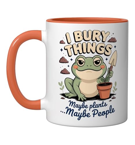 I Bury Things Maybe Plants People Frog Gardener Funny Ceramic Mug, Orange/White
