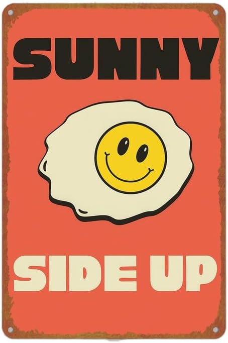 Sunny Side Up Fried Egg Smiley Face Vintage Metal Sign Wall Decor