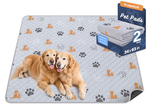 Image of WanpeeGoo Washable Pee Pads for Dogs, 2 Pack Absorbent Reusable Training Dog Pads Pet Puppy Pads, Non-Slip Potty Pads for Whelping, Playpen, Crate, Bed, Orange, 34 inchx63 inch