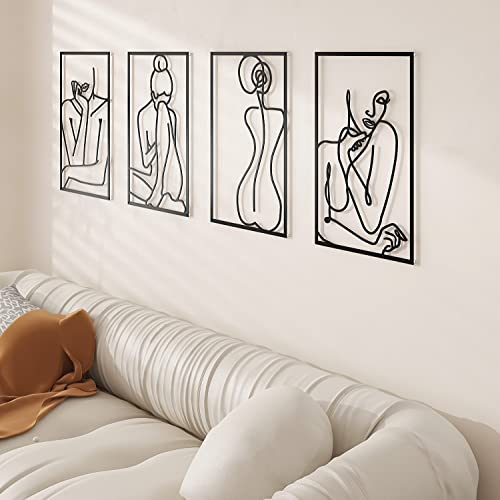 Black Wall Art Set 4, Black Metal Wall Decor Bedroom Wall Decor Modern Wall Decor Minimalist Wall Art 3D Abstract Single Line Art Wall Hanging Room Decor, Home Wall Sculptures Accent Decor For Living Room And Bath Room (18 X 12'') #TOP1