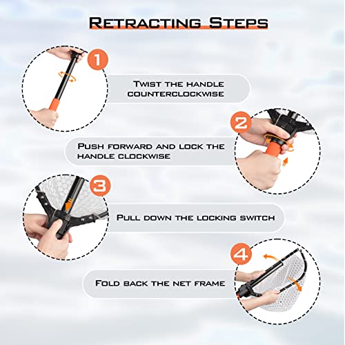 Kastking Brutus Fishing Net Combo, Foldable Extendable Fish Landing Net, Lightweight & Portable Fishing Net With Fish Hook Remover And Fish Lip Gripper, Sil-S #TOP4