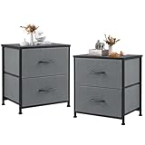 DUMOS Nachttisch 2er Set Beistelltisch Stoff Schubladenschrank Schmal Schrank Kommode Schlafzimmer Industrial Stil für Wohnzimme Kinderzimmer Flur Aufbewahrungsschrank