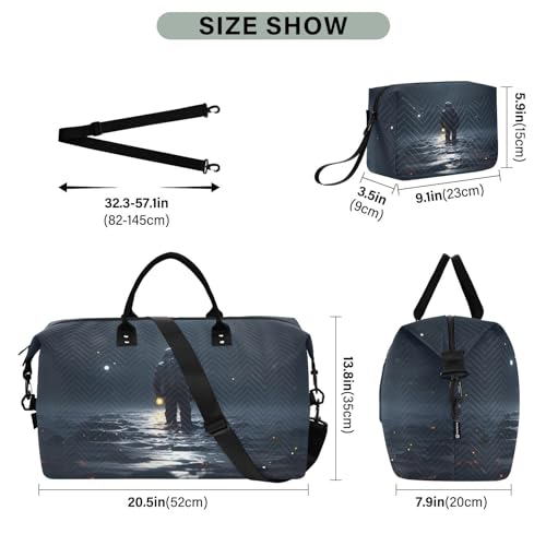 Large Travel Duffel Bag, Moon and Astronaut Sports Tote Gym Bag, Shoulder Weekender Overnight Bag for Women Men, Carry On Luggage with Toiletry Bags3