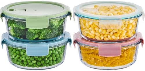 8 Pcs Round Glass Containers with Lids Airtight 4 Cup Glass Storage Containers Set Meal Prep Containers for Soup Leftover Microwave, Dishwasher, and Freezer Safe(4 Sets - Thumbnail 2