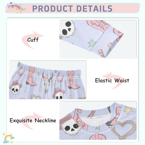 Pajama Sets Long Sleeve Cowboy Skulls Boots Stars Soft Comfy Sleepwear 2 Piece PJS 3-8T4