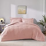 CozyLux Full/Queen Seersucker Comforter Set with Sheets Pink Bed in a Bag 7-Pieces All Season Bedding Sets with Comforter, Pillow Sham, Flat Sheet, Fitted Sheet, Pillowcase