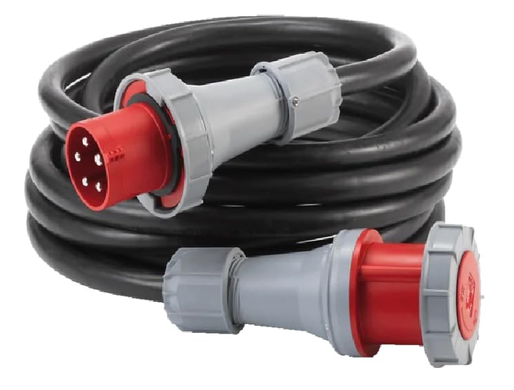 63 Amp 5 Pin 415V Three Phase Extension Lead, 16mm² Heavy Duty