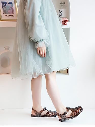 Image of Jelly Shoes for Toddler Girls Summer Beach Retro Jellies Sandals T-Strap Slingback Little Kids Glitter White Size 9 Soft Closed Toe Princess Dress Flat