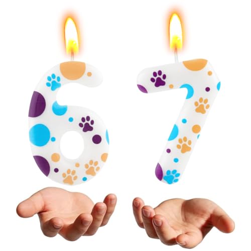 6 7 Birthday Decorations, 6 7 Candles Number 6th and 7th Candles, 67 Birthday Decorations I was 6 Now Im 7 Party Decoration, Number 6 Candle & 7 Candle for 6-7 Six Seven Meme Party (Little Feet)