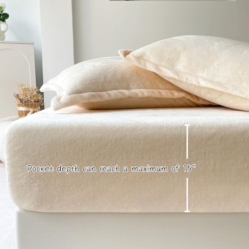 ZIQINPSQ Velvet Fitted Sheet Only, Deep Pocket Bed Sheet, Full Beige by ZIQINPSQ - Used condition - Image 3