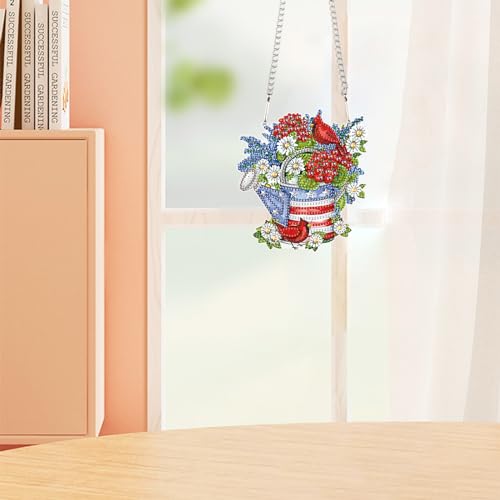 Image of AiYuanzsh Independence Day Diamond Art Painting Hanging Pendant Kit Special Shaped Diamond Dots Art Acrylic Ornaments Flowers Cardinal Diamond Art Pendant for Adults Home Wall Window Decor Gift