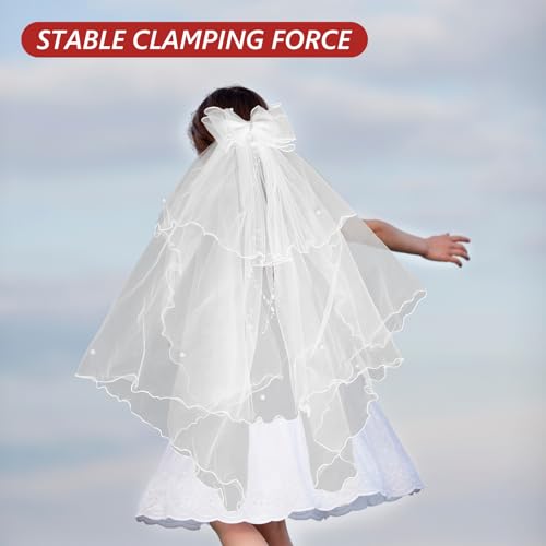LUOZZY Multi-layer White Bow Veil for Girls First Communion Church Ceremony and Birthday Accessories4