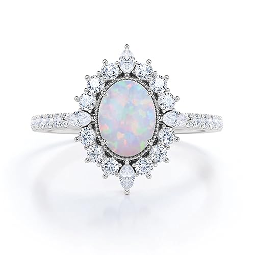 YDD Opal Engagement Rings for Women - 1.25ct Oval Cut Opal & Moissanite in 10K/14K/18K White/Yellow/Rose Gold - October Birthstone Ring, Anniversary & Promise Ring - Free Engraved