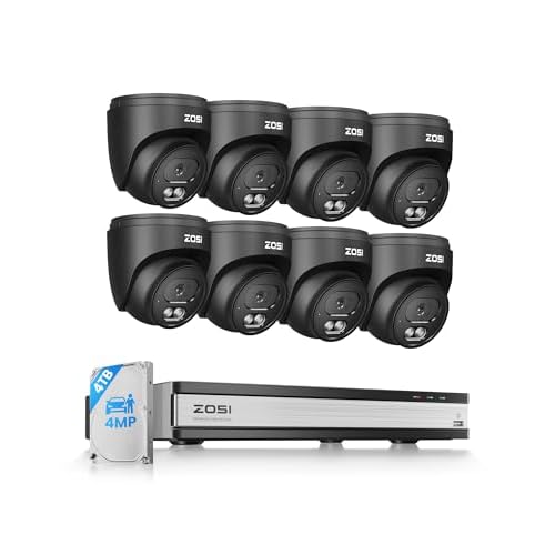 ZOSI C220 16CH 4K PoE Home Security Camera System, 16 Channel 4K 8MP NVR with 4TB HDD for 24/7 Record, 8 x 4MP(1440p) QHD 2.5K Dome IP Cameras Outdoor Indoor, Smart AI Human Detection, Two-W