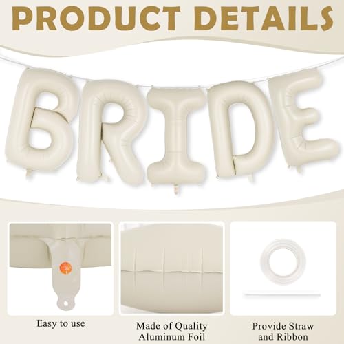 Image of 40 Inch Beige BRIDE Balloons, Giant Bride To Be Balloon, Letter Balloons for Bachelorette Party, Bridal Photo Booth Banner, Wedding Decorations
