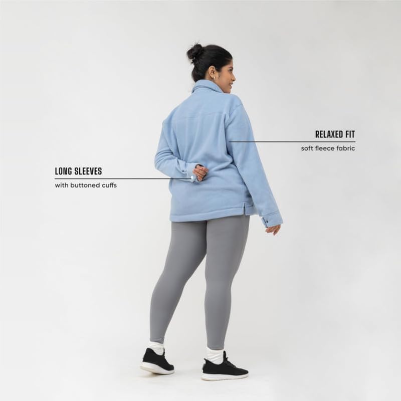 Spirit Animal Plus Size Standard Length Jackets For Women with Snap Buttons, Iceberg | Fleece Jackets Winter Wear | Full Sleeves Jacket with Buttons | Relaxed Fit | Fleece Pullover-3XL,Blue 1