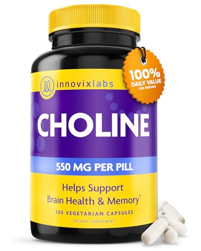 InnovixLabs Choline Supplement 550mg Pure Choline Bitartrate for Brain Health, Focus, Memory, Cognitive Development, Fatty Liver and Mood Support for Women and Men, 100 Capsules