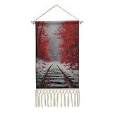 Photo Gallery jubonexis arazzo da parete in lino, poster vintage da parete con nappe e asta in legno Photo Gallery jubonexis arazzo da parete in lino, poster vintage da parete con nappe e asta in legno