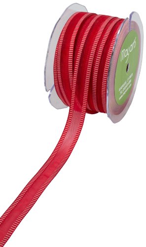 May Arts 5/8-Inch Wide Ribbon, Red Sheer with Pink Striped Edge