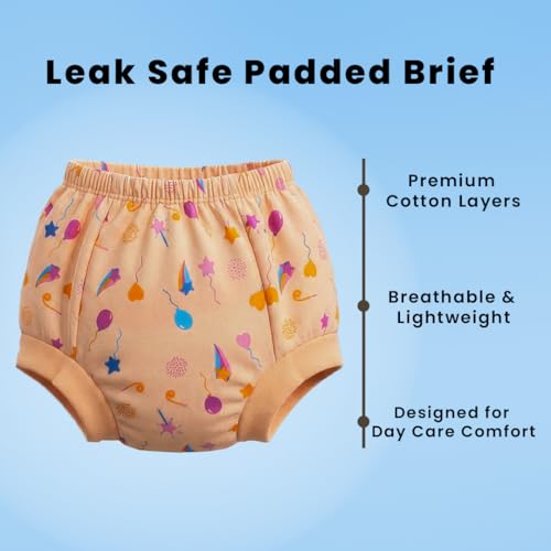 Image of Reusable Padded Underwear 6-12 Months | Leak Safe Absorbent Protection Training Pants | 6 Layer Breathable Cotton Briefs (Pack of 4) Multicolour