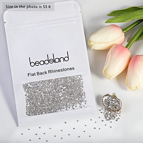 Image of Beadsland 2880pcs Flat Back Crystal Rhinestones Round Gems for Nail Art and Craft Glue Fix, Crystal,SS6,1.9-2.1mm | Flatback Glass Gems, 1.9-2.1mm, for Nail Art Craft, Glue Fix,Clear