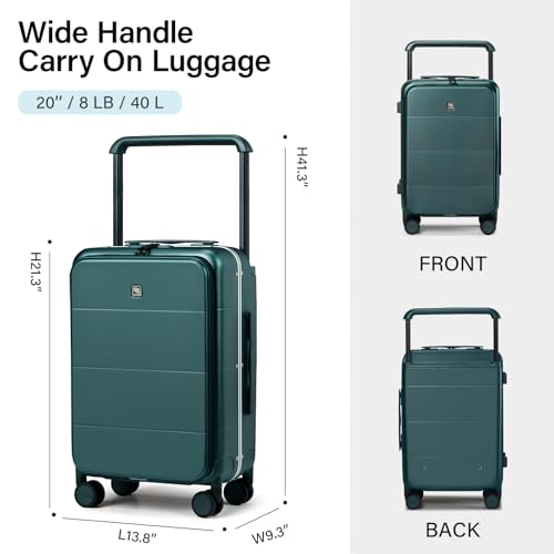 Image of Hanke Top Opening Carry On Luggage, 20 Inch All-PC Aluminum Frame Wide Handle Luggage, Hard Shell Trunk Suitcase with Spinner Wheels, TSA Airline Approved (Blackish Green, 40L)