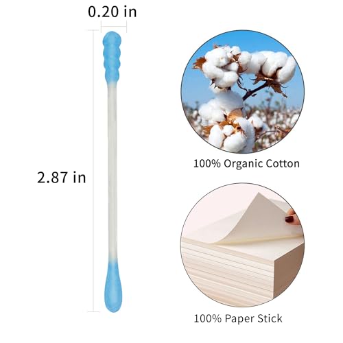 Image of Blue Cotton Swabs Spiral - 400 Count Organic Cotton Buds Double Side Tightly Wrapped Cotton Tips Paper Stick Soft Gentle Lint-Free Cruelty-Free, Round & Spiral (Blue)