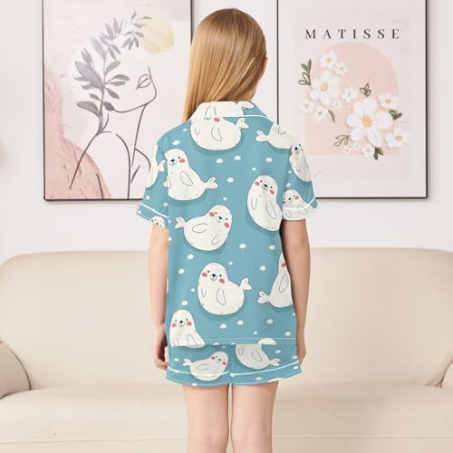 ALAZA Cute Seal Pajamas Satin Pajama Set Short Sleeve Button Down Sleepwear4