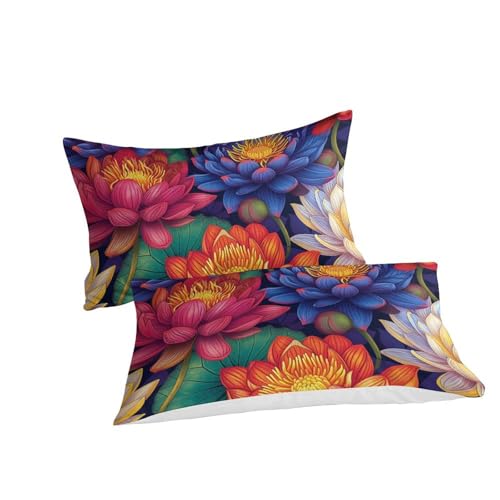 Housse de couette fleur de lotus fermeture éclair parure de lit microfibre résistante 140x200
