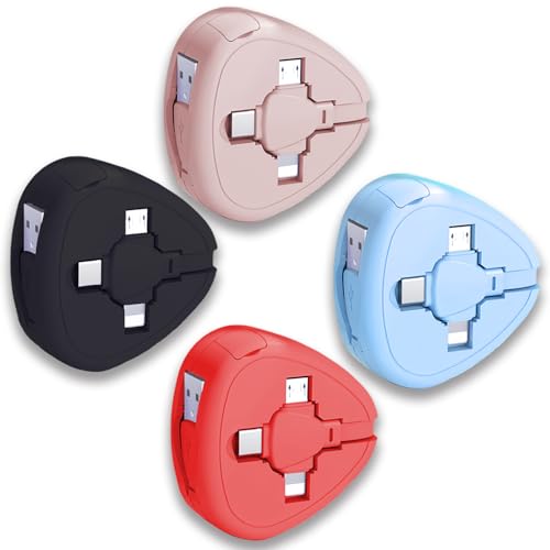 Gartmost Three in One Charging Cable Cord 3 in 1 Retractable Cord - 3.6 Feet USB Cable Fast Charger Compatible/Type-C/Micro/Compatible with Phone/Android (Black+Blue+Red+Pink)