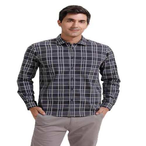 Image of BASICS 100% Cotton Checked Shirt for Men | Slim Fit | Everyday Smart Casual Wear | Full Sleeve