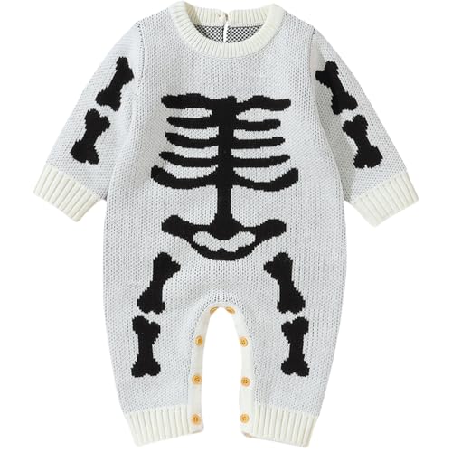 Yaopelky Pagliaccetto di Halloween per bambino e bambina Tuta neonato in maglia Tuta intera Vestito di Halloween (Beige, 3-6 Mesi)