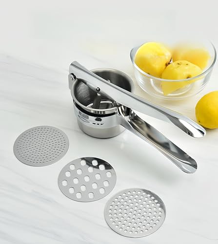 Premium Food-Grade Stainless Steel Potato Ricer with 3 Interchangeable Discs - Versatile Press for Mashed Potatoes, Fruit & Vegetable Puree - Image 3