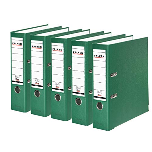 Original Falken 5er Pack PP-Color Kunststoff-Ordner. Made in Germany. 8 cm breit DIN A4 grün Vegan Ringordner Aktenordner Briefordner Büroordner Plastikordner Schlitzordner