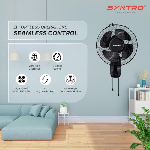 Image of Syntro AERON 300 mm Wall Mounted Fan for Home and Office | High Speed Cooling, Powerful Motor & Energy Efficient | 12 Months Manufacturer Warranty-Black