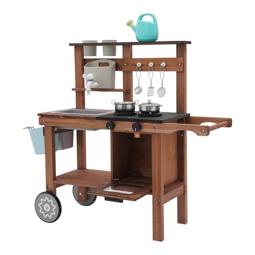 Cuisine de jeu d'extérieur 80 x 29,5 x 81 cm - Cuisine boueuse pour enfants - Jouet d'extérieur pour enfants - Équipée d'un évier, d'un robinet, d'un réservoir d'eau, de pots de fleurs, d'ustensiles