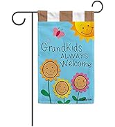 KafePross Grandkids Always Welcome Sunflowers Garden Flag Grandma's Garden Butterfly Banner for O...